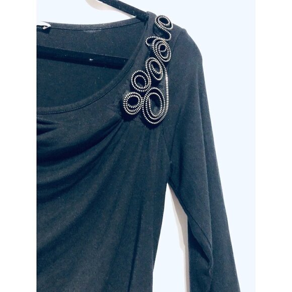 Cache Womens Small Black Zipper Accent Scoop Neck 3/4 Sleeves Blouse - Picture 3 of 7